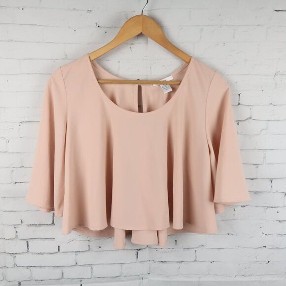 BAR III PEACH 1/2 SLEEVE SCOOP NECK FLOWY CROPPED TOP SIZE SMALL - Picture 1 of 6